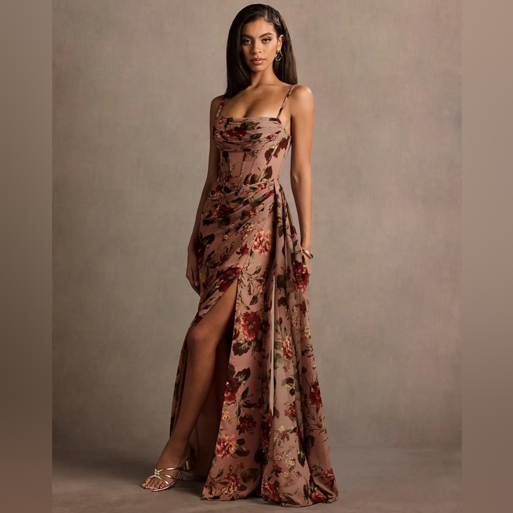 Azazie Dusty Rose Floral Midi Dress